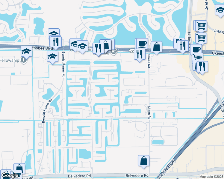 map of restaurants, bars, coffee shops, grocery stores, and more near 355 Lake Frances Drive in West Palm Beach
