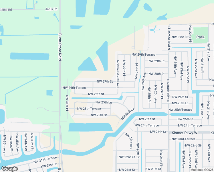 map of restaurants, bars, coffee shops, grocery stores, and more near 2823 Northwest 26th Terrace in Cape Coral