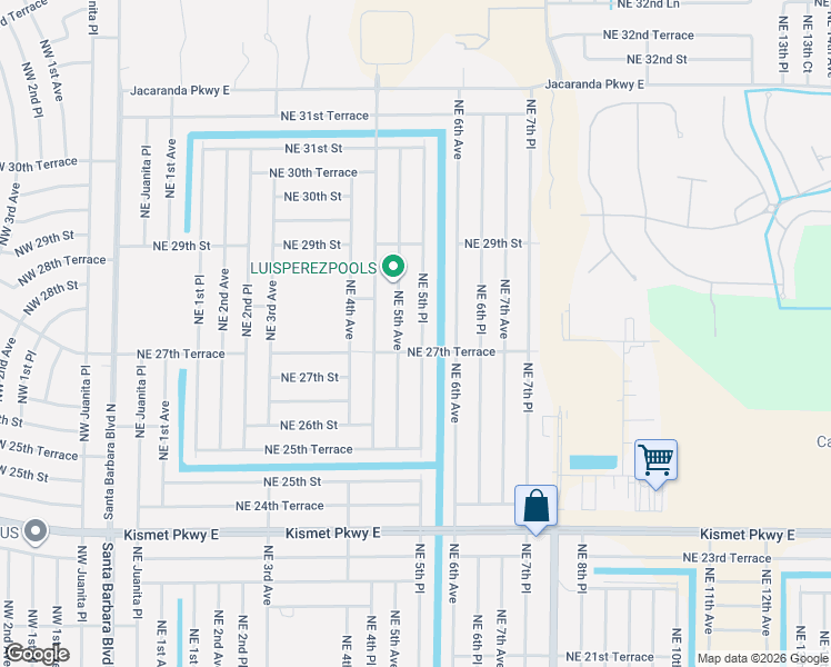 map of restaurants, bars, coffee shops, grocery stores, and more near 2724 Northeast 5th Avenue in Cape Coral