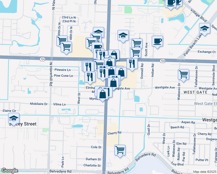 map of restaurants, bars, coffee shops, grocery stores, and more near 4270 Westgate Avenue in West Palm Beach
