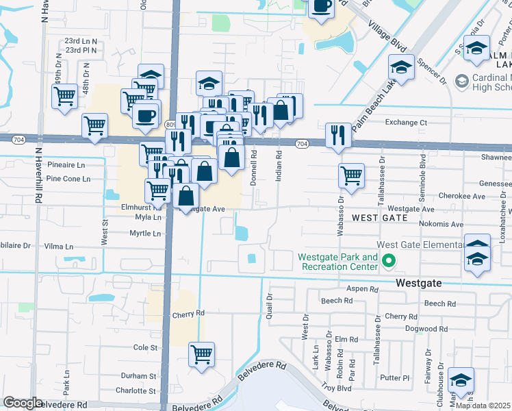 map of restaurants, bars, coffee shops, grocery stores, and more near 4175 Westgate Avenue in West Palm Beach