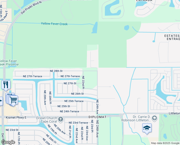 map of restaurants, bars, coffee shops, grocery stores, and more near 2723 Northeast 22nd Place in Cape Coral