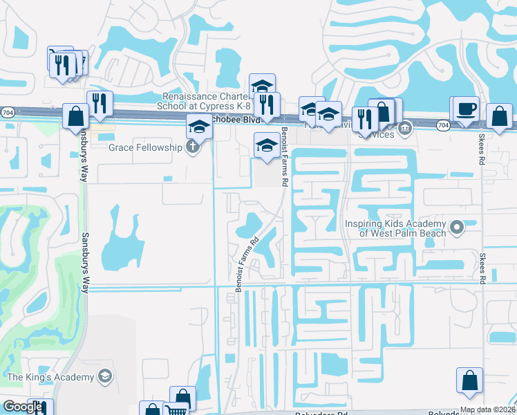 map of restaurants, bars, coffee shops, grocery stores, and more near 1780 Windorah Way in West Palm Beach