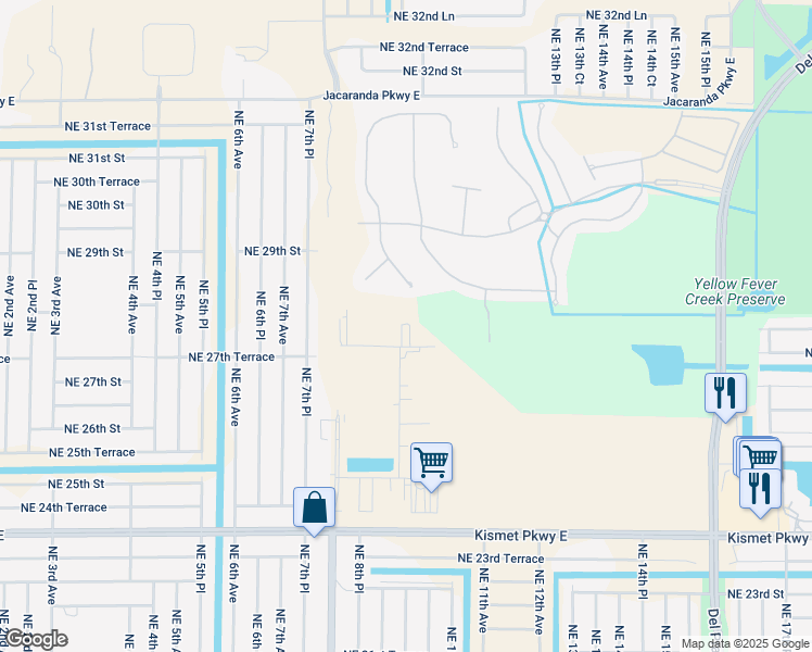 map of restaurants, bars, coffee shops, grocery stores, and more near 909 NE 27th Ln in Cape Coral