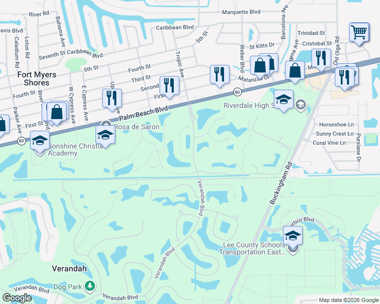 map of restaurants, bars, coffee shops, grocery stores, and more near 2998 Willow Ridge Court in Fort Myers