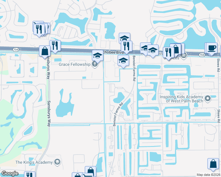 map of restaurants, bars, coffee shops, grocery stores, and more near 1721 Balfour Point Drive in West Palm Beach
