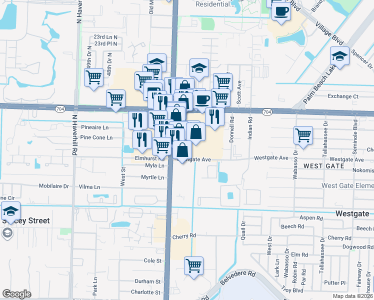 map of restaurants, bars, coffee shops, grocery stores, and more near 1846 North Military Trail in West Palm Beach