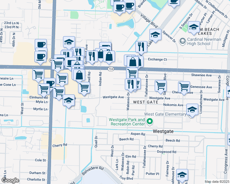 map of restaurants, bars, coffee shops, grocery stores, and more near 3971 Cherokee Avenue in West Palm Beach