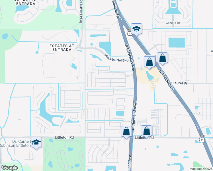 map of restaurants, bars, coffee shops, grocery stores, and more near 3368 Galaxy Way in North Fort Myers