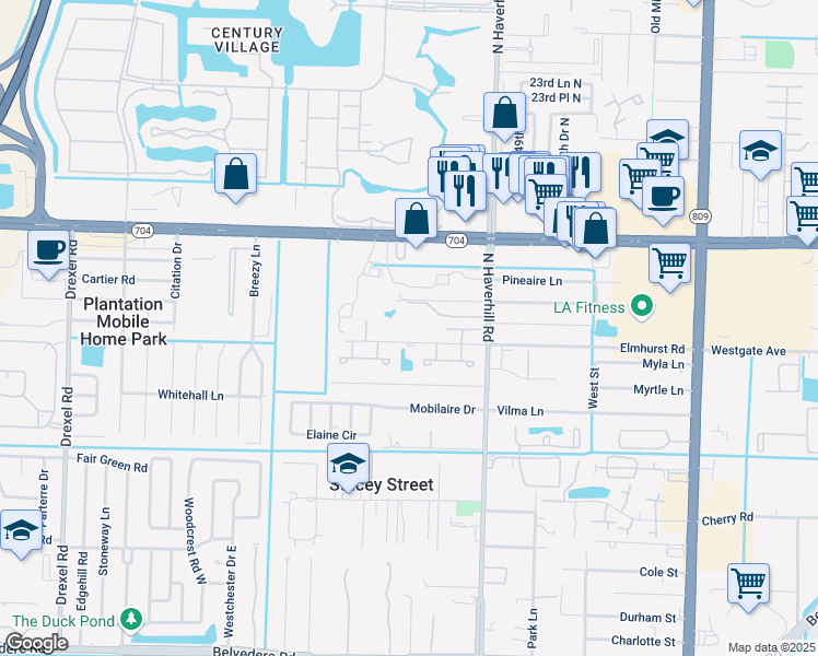 map of restaurants, bars, coffee shops, grocery stores, and more near 5135 Elmhurst Road in West Palm Beach