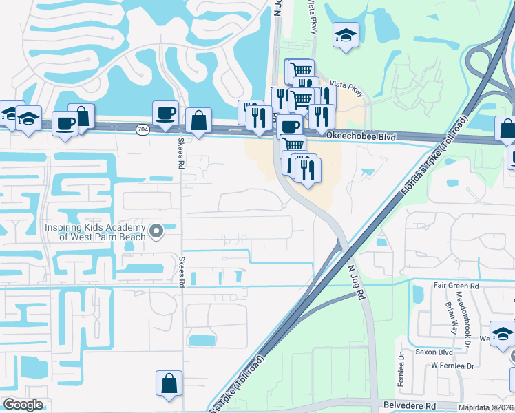 map of restaurants, bars, coffee shops, grocery stores, and more near 1761 North Jog Road in West Palm Beach