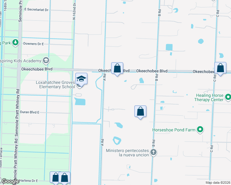 map of restaurants, bars, coffee shops, grocery stores, and more near 1858 A Road in Loxahatchee