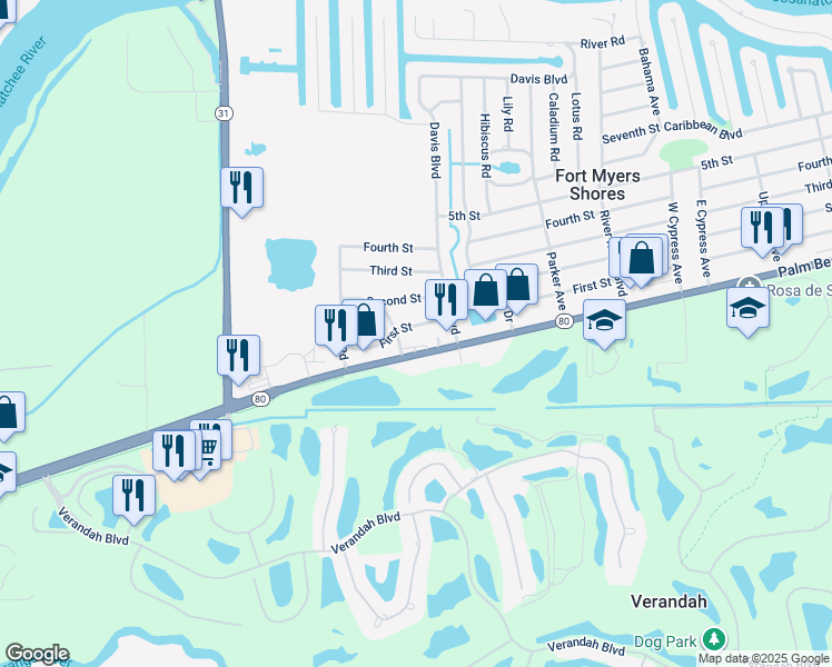 map of restaurants, bars, coffee shops, grocery stores, and more near 12326 First Street in Fort Myers