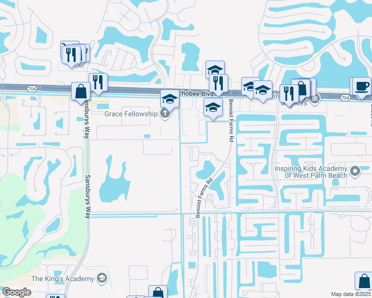 map of restaurants, bars, coffee shops, grocery stores, and more near 1721 Balfour Point Drive in West Palm Beach