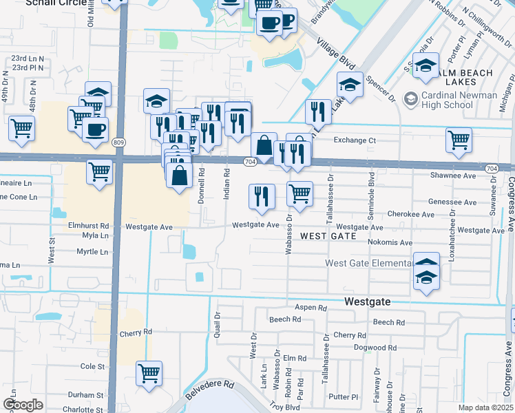 map of restaurants, bars, coffee shops, grocery stores, and more near 3971 Cherokee Avenue in West Palm Beach