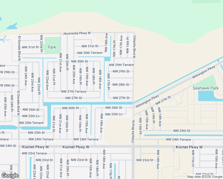 map of restaurants, bars, coffee shops, grocery stores, and more near 1721 Northwest 27th Terrace in Cape Coral