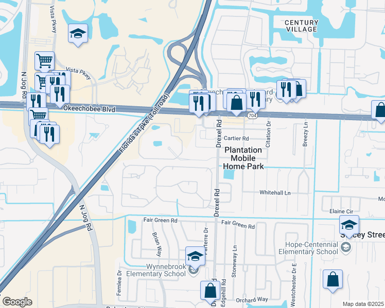 map of restaurants, bars, coffee shops, grocery stores, and more near 1745 Drexel Road in West Palm Beach