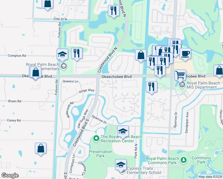 map of restaurants, bars, coffee shops, grocery stores, and more near 254 Deerfield Court in Royal Palm Beach