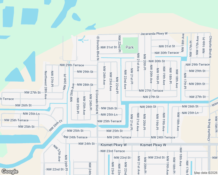 map of restaurants, bars, coffee shops, grocery stores, and more near 2801 Northwest 24th Avenue in Cape Coral