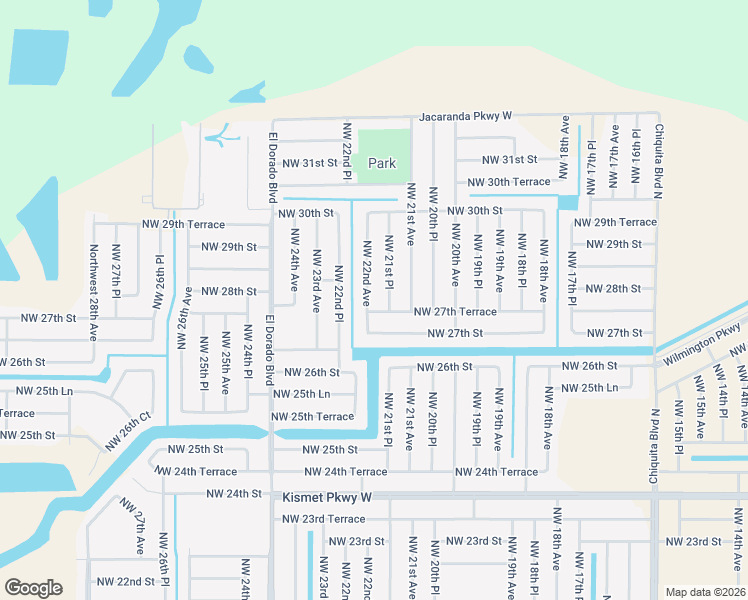 map of restaurants, bars, coffee shops, grocery stores, and more near 2725 Northwest 22nd Avenue in Cape Coral