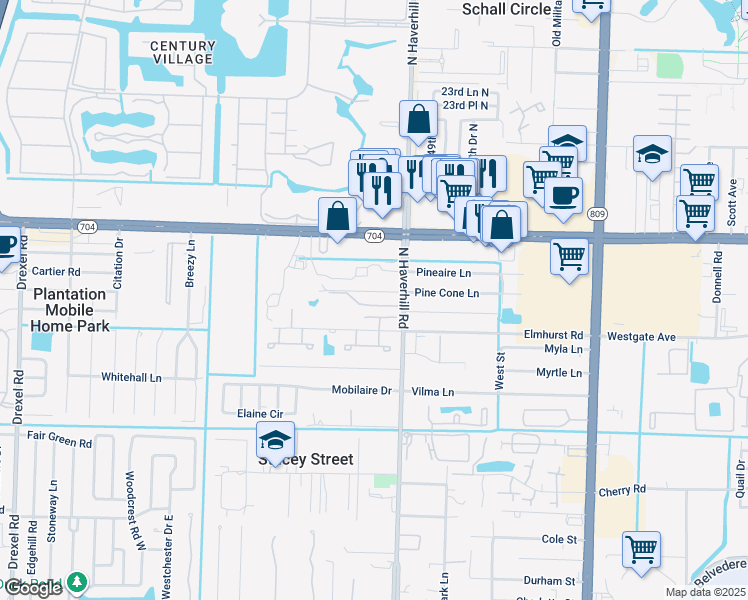 map of restaurants, bars, coffee shops, grocery stores, and more near 5153 Breckenridge Place in West Palm Beach