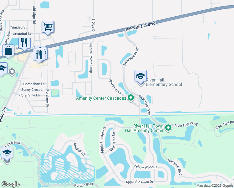 map of restaurants, bars, coffee shops, grocery stores, and more near 15234 Ligustrum Lane in Alva