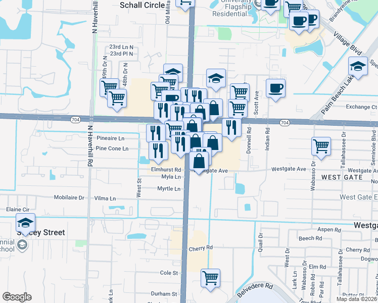 map of restaurants, bars, coffee shops, grocery stores, and more near 1846 North Military Trail in West Palm Beach