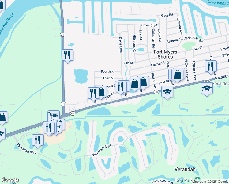 map of restaurants, bars, coffee shops, grocery stores, and more near 12326 First Street in Fort Myers
