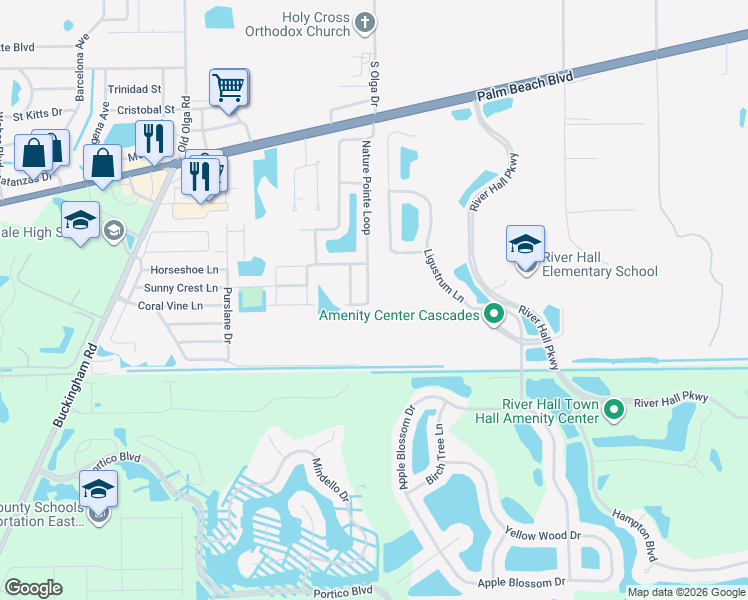 map of restaurants, bars, coffee shops, grocery stores, and more near 2662 Nature Pointe Loop in Fort Myers