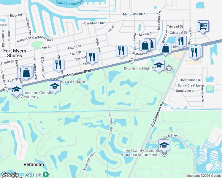 map of restaurants, bars, coffee shops, grocery stores, and more near 2998 Willow Ridge Court in Fort Myers