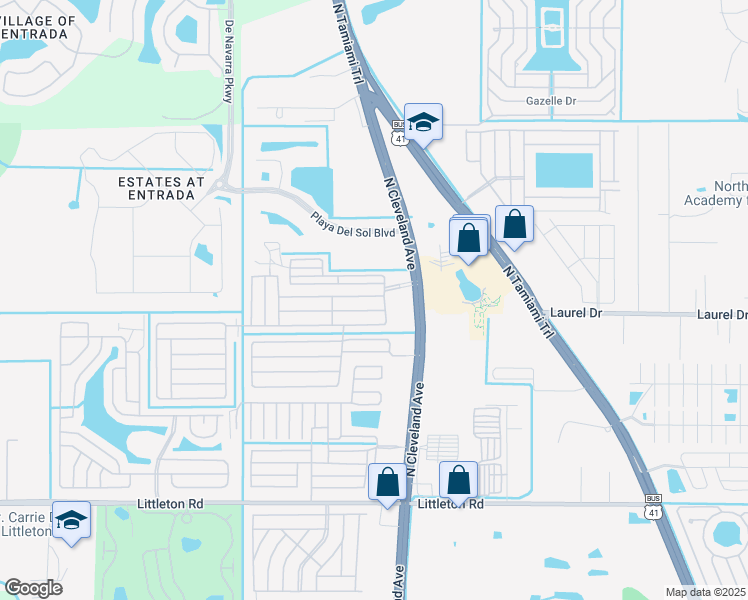 map of restaurants, bars, coffee shops, grocery stores, and more near 3308 Galaxy Way in North Fort Myers