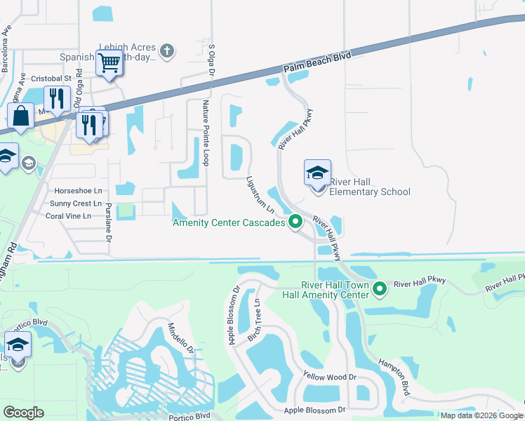 map of restaurants, bars, coffee shops, grocery stores, and more near 15234 Ligustrum Lane in Alva