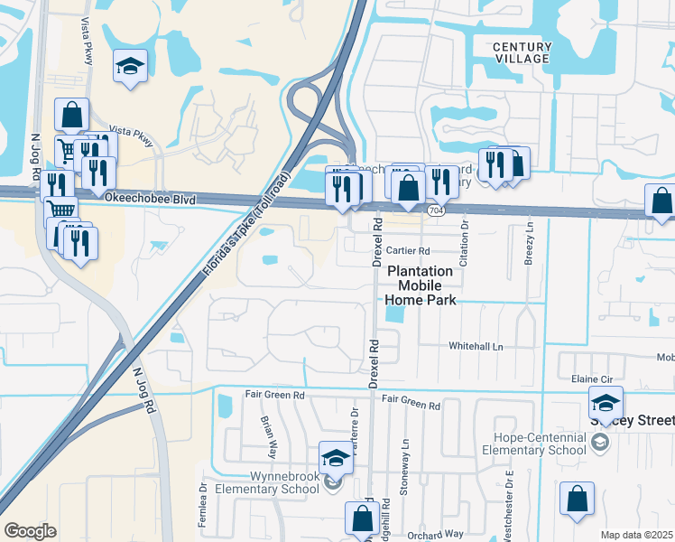 map of restaurants, bars, coffee shops, grocery stores, and more near 1745 Drexel Road in West Palm Beach