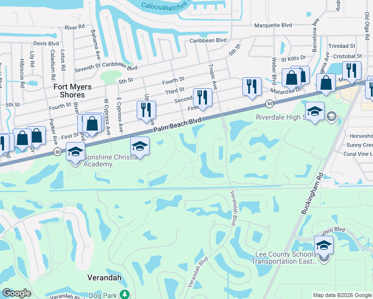 map of restaurants, bars, coffee shops, grocery stores, and more near 2949 Willow Ridge Court in Fort Myers