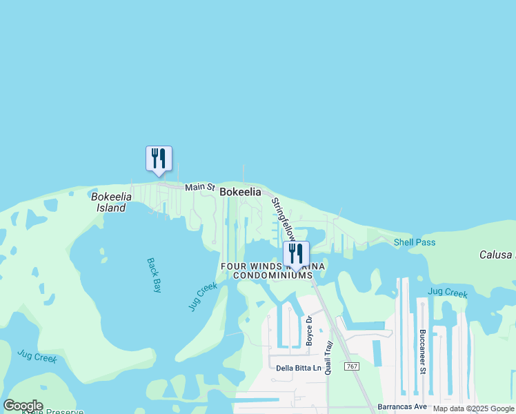 map of restaurants, bars, coffee shops, grocery stores, and more near 16709 Bocilla Palms Drive in Bokeelia