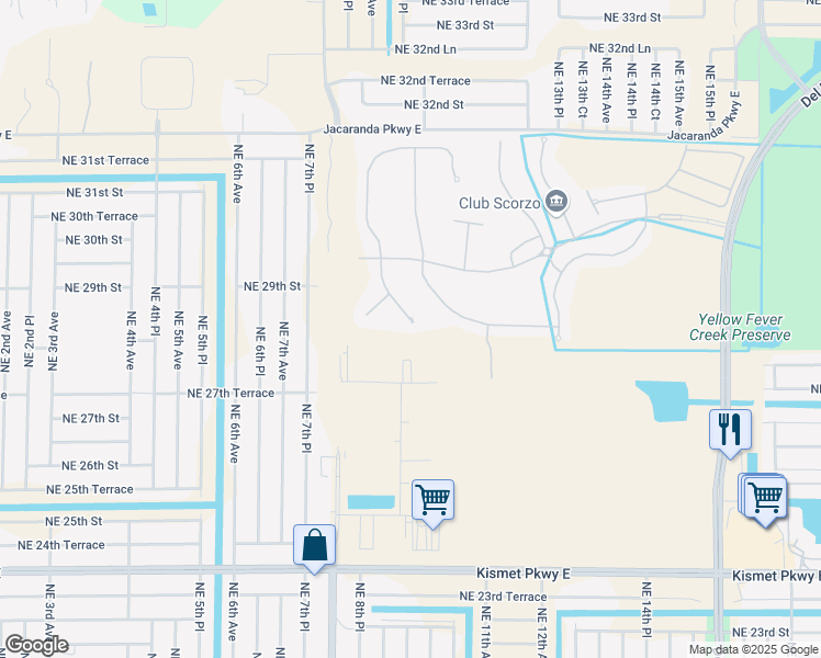 map of restaurants, bars, coffee shops, grocery stores, and more near 2532 Deerfield Lake Court in Cape Coral