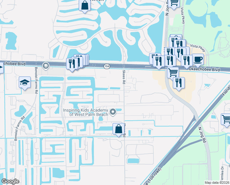 map of restaurants, bars, coffee shops, grocery stores, and more near 7200 High Sierra Circle in West Palm Beach