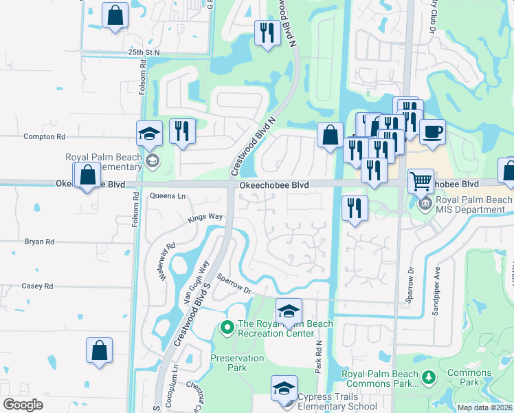 map of restaurants, bars, coffee shops, grocery stores, and more near 254 Deerfield Court in Royal Palm Beach