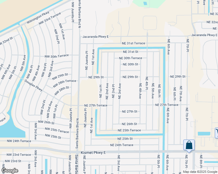 map of restaurants, bars, coffee shops, grocery stores, and more near 2813 Northeast 2nd Avenue in Cape Coral