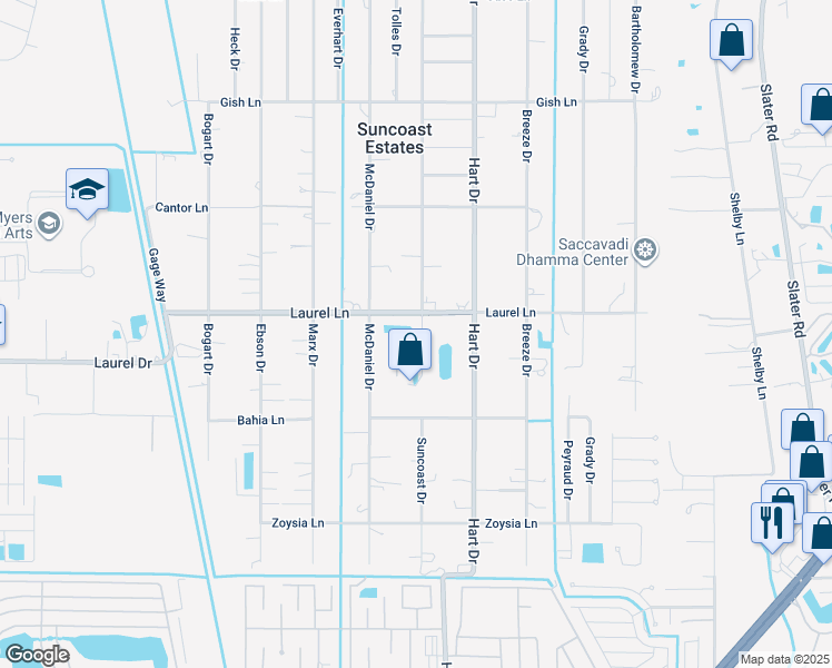 map of restaurants, bars, coffee shops, grocery stores, and more near 7770 Suncoast Drive in North Fort Myers