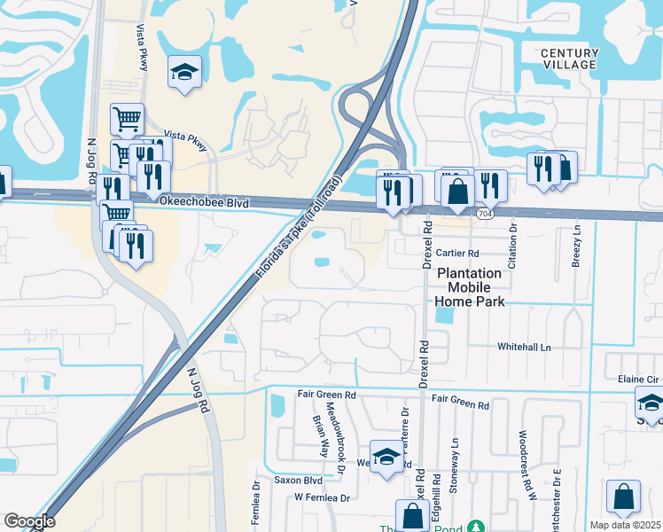 map of restaurants, bars, coffee shops, grocery stores, and more near 6100 Common Circle in West Palm Beach