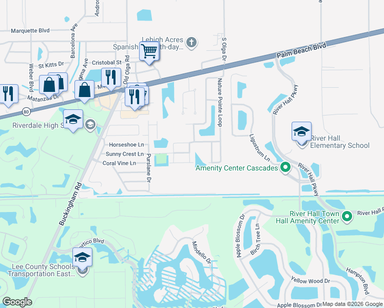 map of restaurants, bars, coffee shops, grocery stores, and more near 2730 Soaring Hawk Drive in Fort Myers
