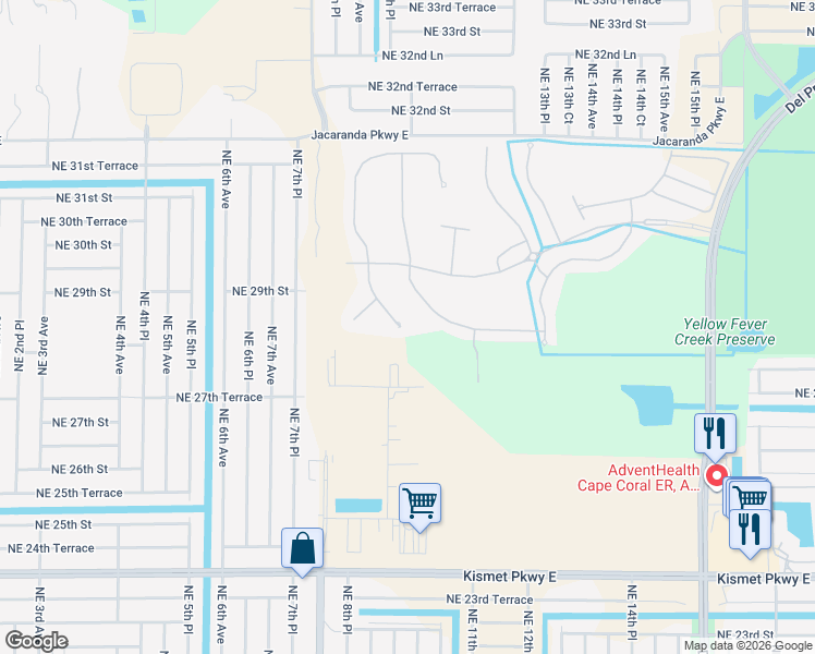 map of restaurants, bars, coffee shops, grocery stores, and more near 2532 Deerfield Lake Court in Cape Coral