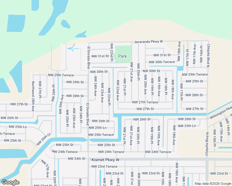 map of restaurants, bars, coffee shops, grocery stores, and more near 2725 Northwest 22nd Avenue in Cape Coral