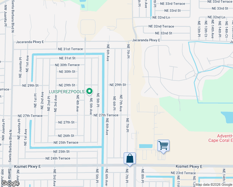 map of restaurants, bars, coffee shops, grocery stores, and more near 2813 Northeast 6th Place in Cape Coral
