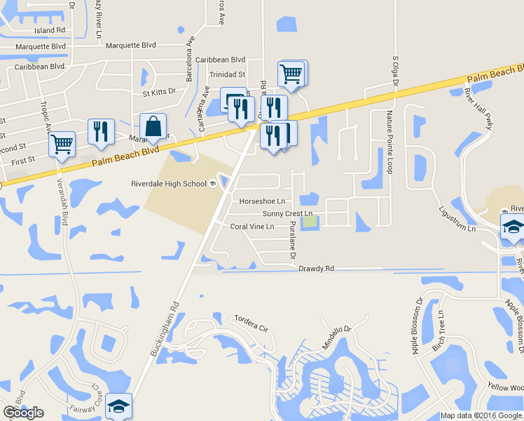 map of restaurants, bars, coffee shops, grocery stores, and more near 15565 Horseshoe Lane in Fort Myers
