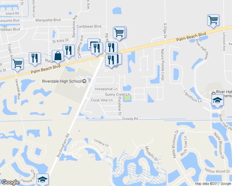 map of restaurants, bars, coffee shops, grocery stores, and more near 15631 Sunny Crest Lane in Fort Myers