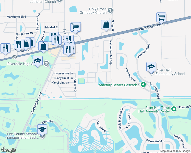 map of restaurants, bars, coffee shops, grocery stores, and more near 2721 Soaring Hawk Drive in Fort Myers