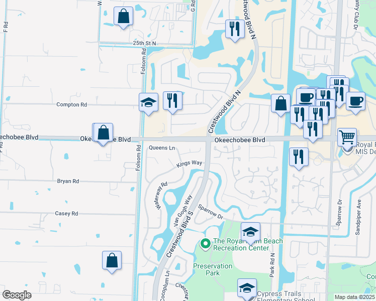 map of restaurants, bars, coffee shops, grocery stores, and more near 113 Hemingway Court in Royal Palm Beach