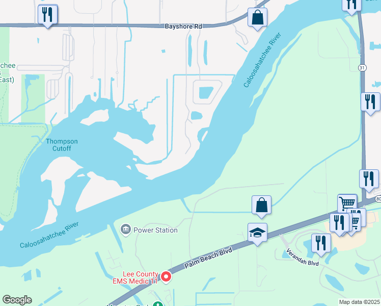 map of restaurants, bars, coffee shops, grocery stores, and more near 16000 Bay Pointe Boulevard in North Fort Myers